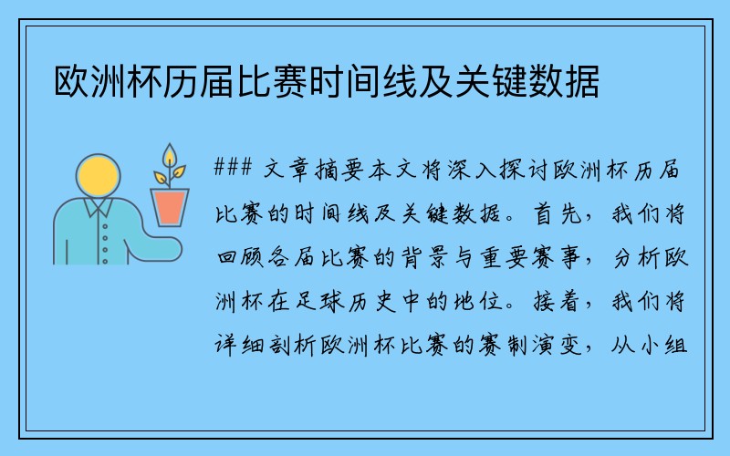 欧洲杯历届比赛时间线及关键数据